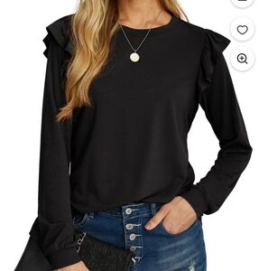 JWD Black Ruffle Long Sleeve Women's Top Size Small NWT!